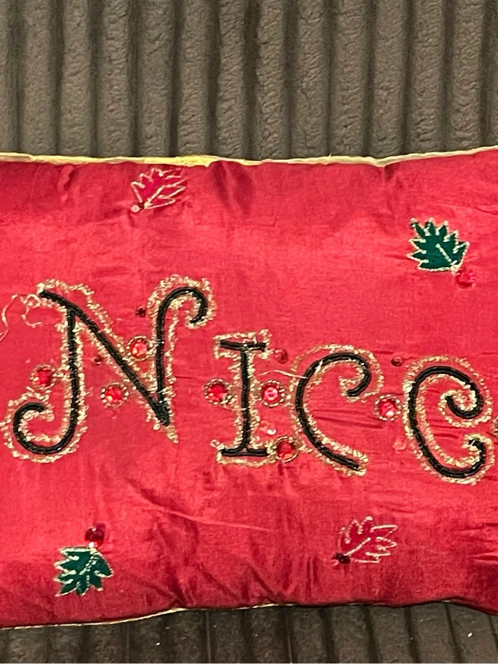 Two sided naughty/nice pillow